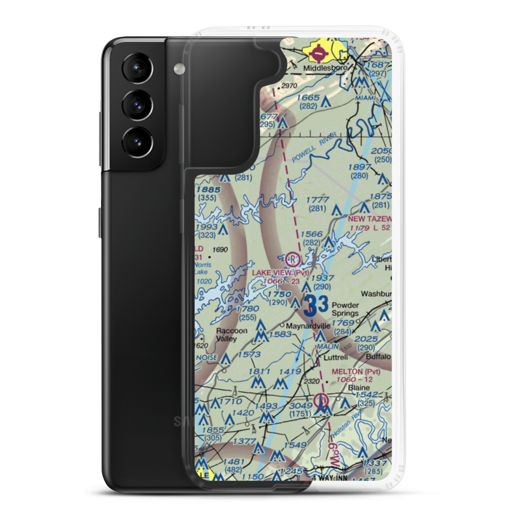 Lake View Airport (TN10) VFR Sectional Samsung Case Samsung Galaxy S21 Plus model shown
