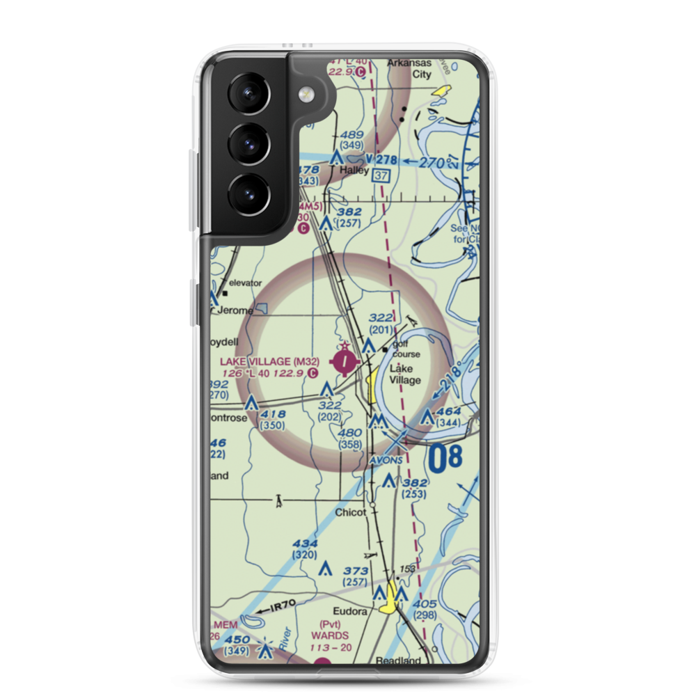 Lake Village Municipal Airport (M32) VFR Sectional Samsung Case Samsung Galaxy S21 Plus model shown