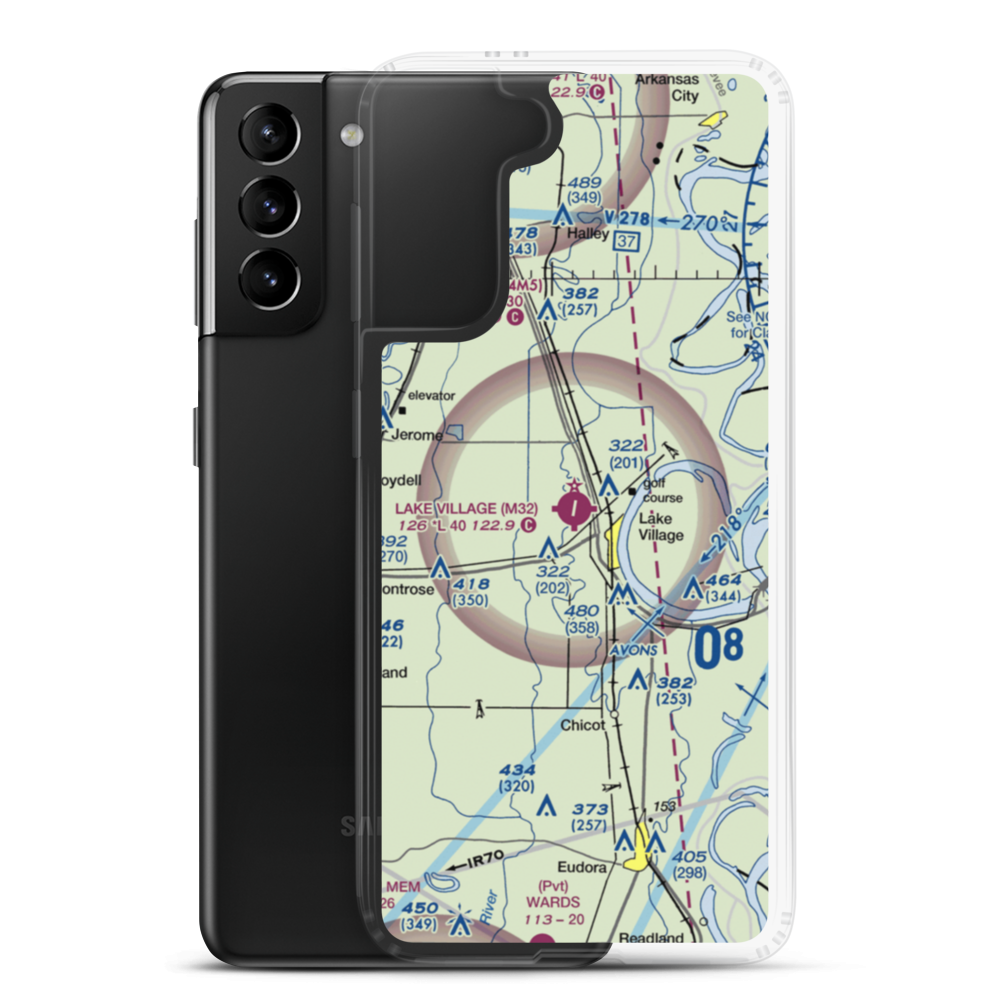 Lake Village Municipal Airport (M32) VFR Sectional Samsung Case Samsung Galaxy S21 Plus model shown