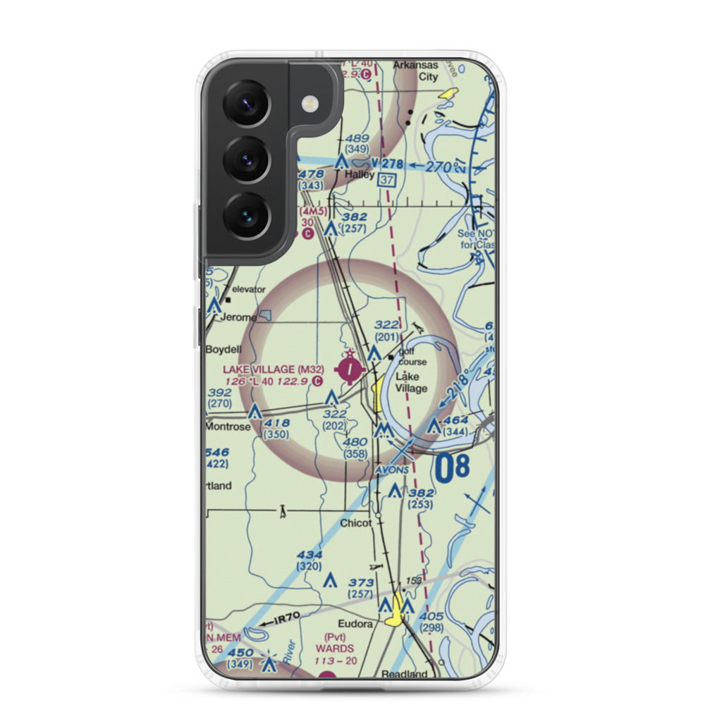 Lake Village Municipal Airport (M32) VFR Sectional Samsung Case Samsung Galaxy S22 Plus model shown