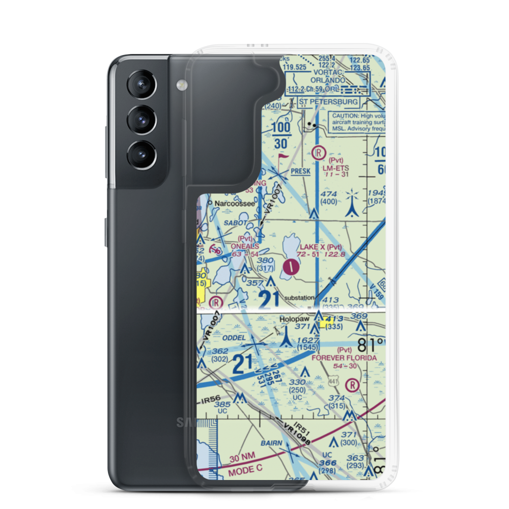 Lake X Airport (57FA) VFR Sectional Samsung Case Samsung Galaxy S21 model shown