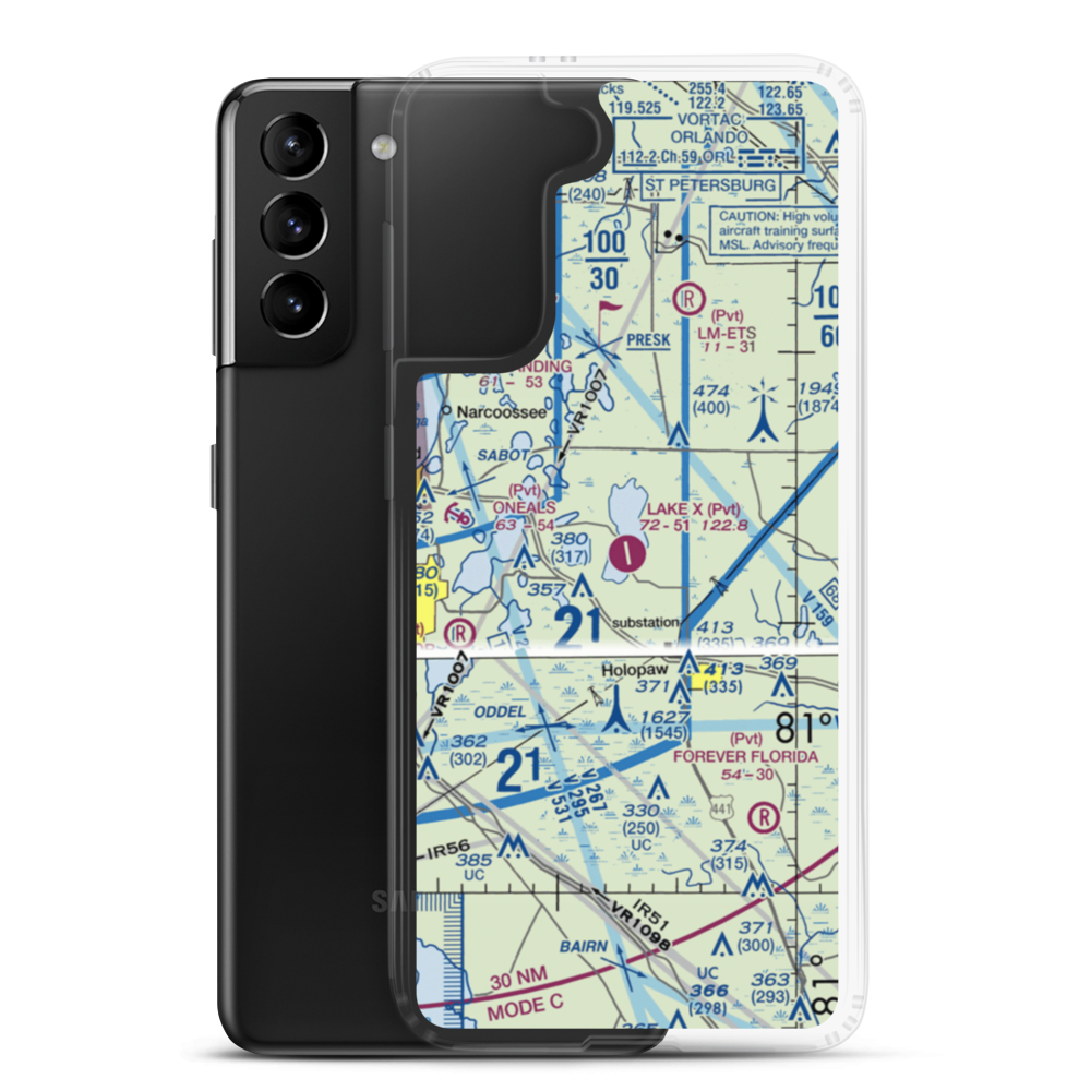 Lake X Airport (57FA) VFR Sectional Samsung Case Samsung Galaxy S21 Plus model shown