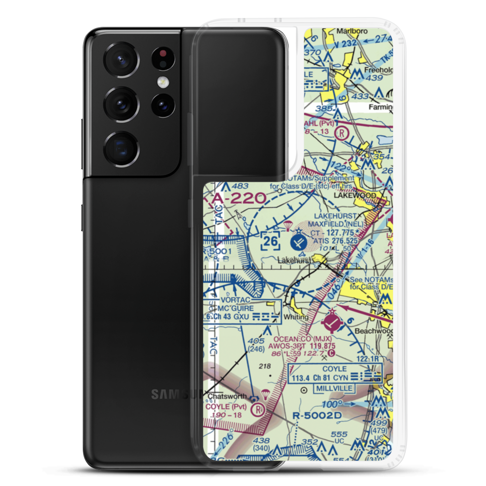 Lakehurst Maxfield Field Airport (NEL) VFR Sectional Samsung Case Samsung Galaxy S21 Ultra model shown