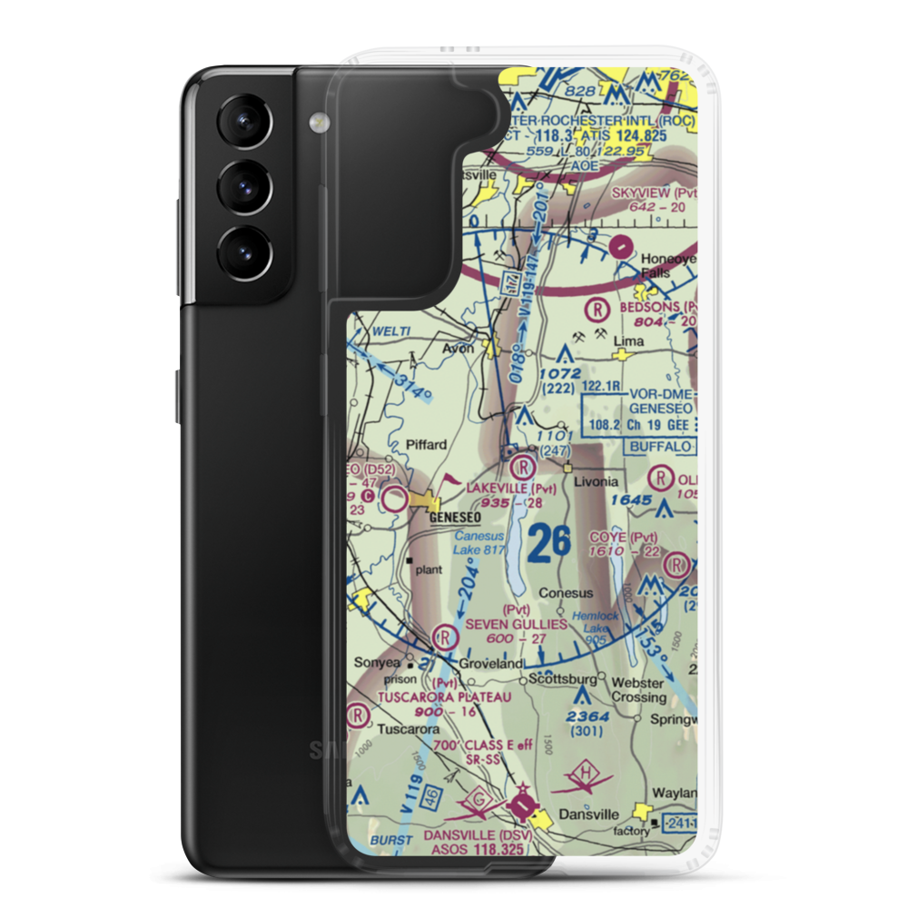 Lakeville Airport (NY15) VFR Sectional Samsung Case Samsung Galaxy S21 Plus model shown