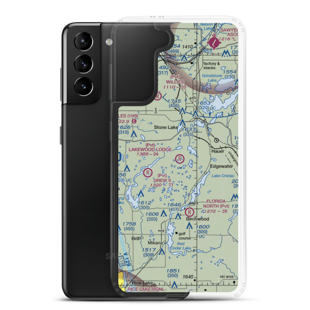 Lakewood Lodge Airport (14WS) VFR Sectional Samsung Case Samsung Galaxy S21 Plus model shown