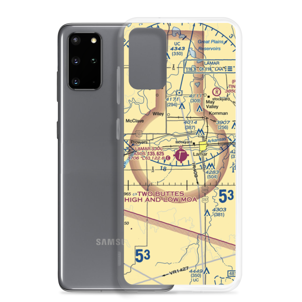 Lamar Municipal Airport (LAA) VFR Sectional Samsung Case Samsung Galaxy S20 Plus model shown