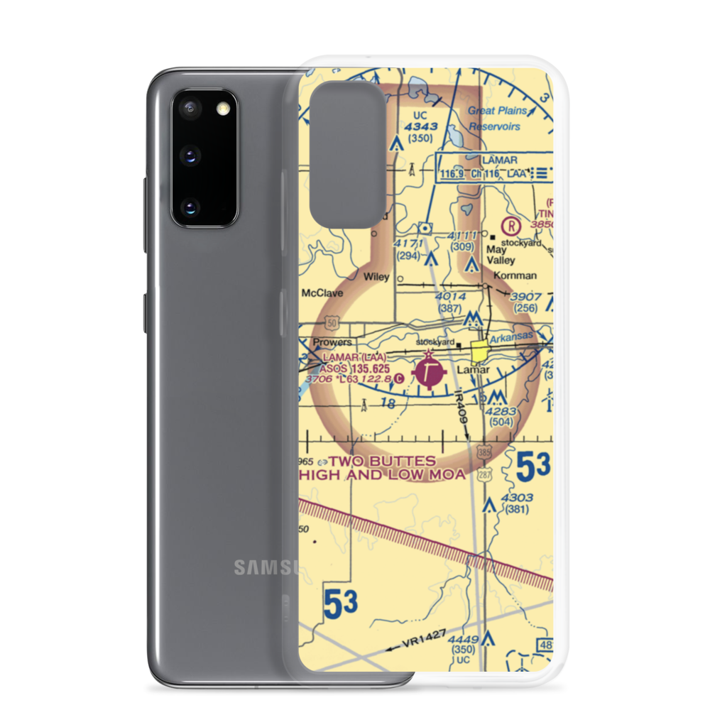 Lamar Municipal Airport (LAA) VFR Sectional Samsung Case Samsung Galaxy S20 model shown