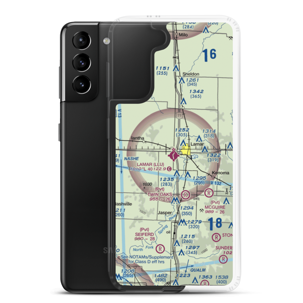 Lamar Municipal Airport (LLU) VFR Sectional Samsung Case Samsung Galaxy S21 Plus model shown