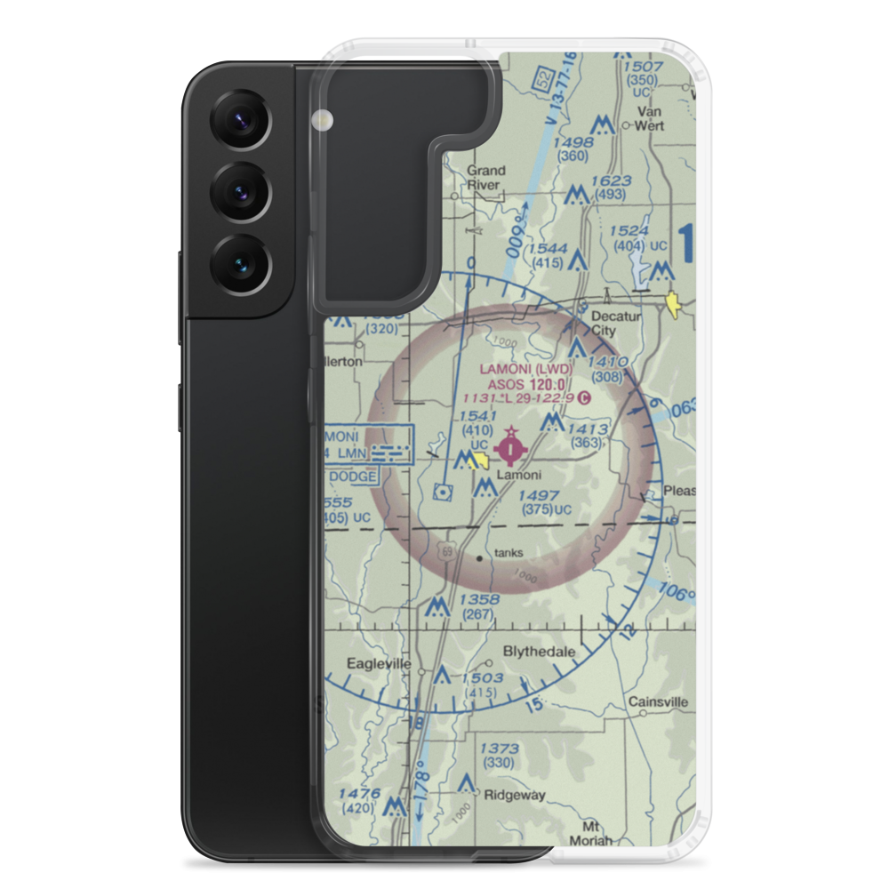 Lamoni Municipal Airport (LWD) VFR Sectional Samsung Case Samsung Galaxy S22 Plus model shown