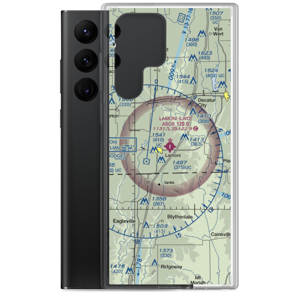 Lamoni Municipal Airport (LWD) VFR Sectional Samsung Case Samsung Galaxy S22 Ultra model shown