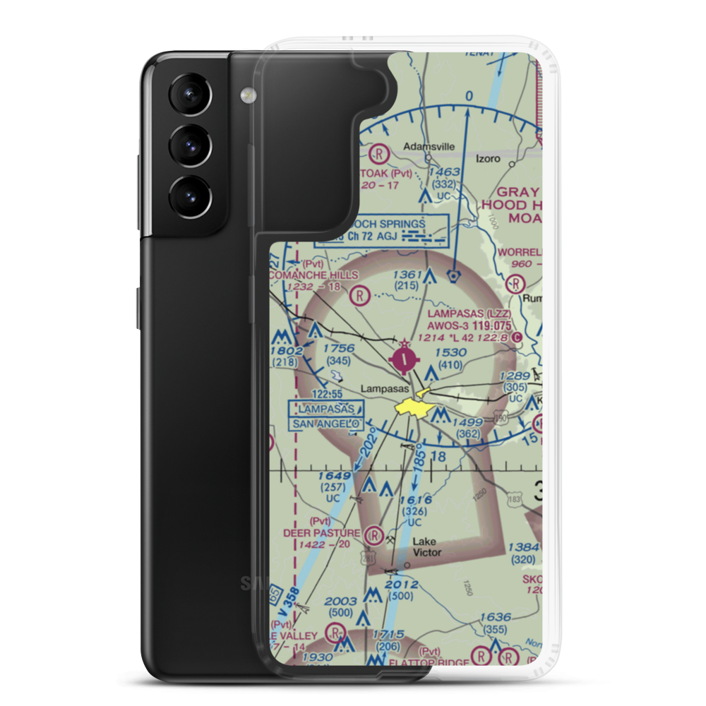 Lampasas Airport (LZZ) VFR Sectional Samsung Case Samsung Galaxy S21 Plus model shown