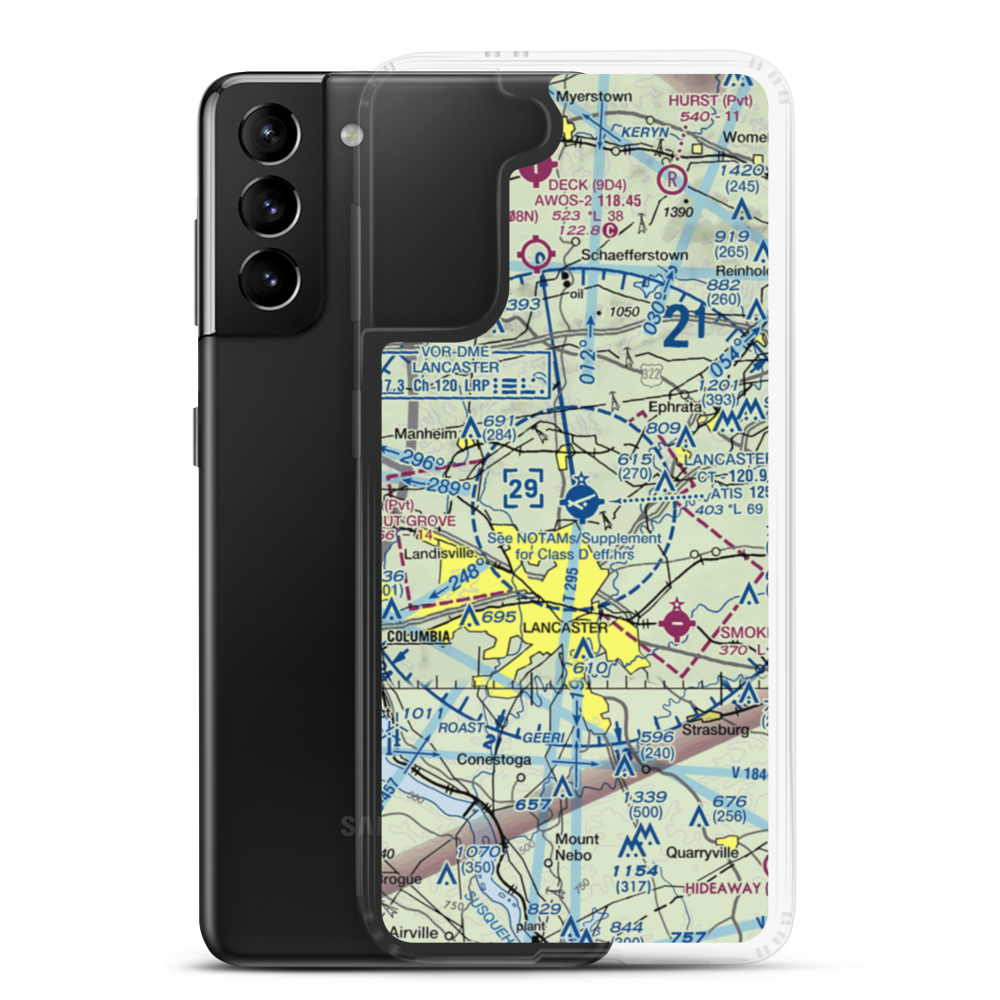 Lancaster Airport (LNS) VFR Sectional Samsung Case Samsung Galaxy S21 Plus model shown