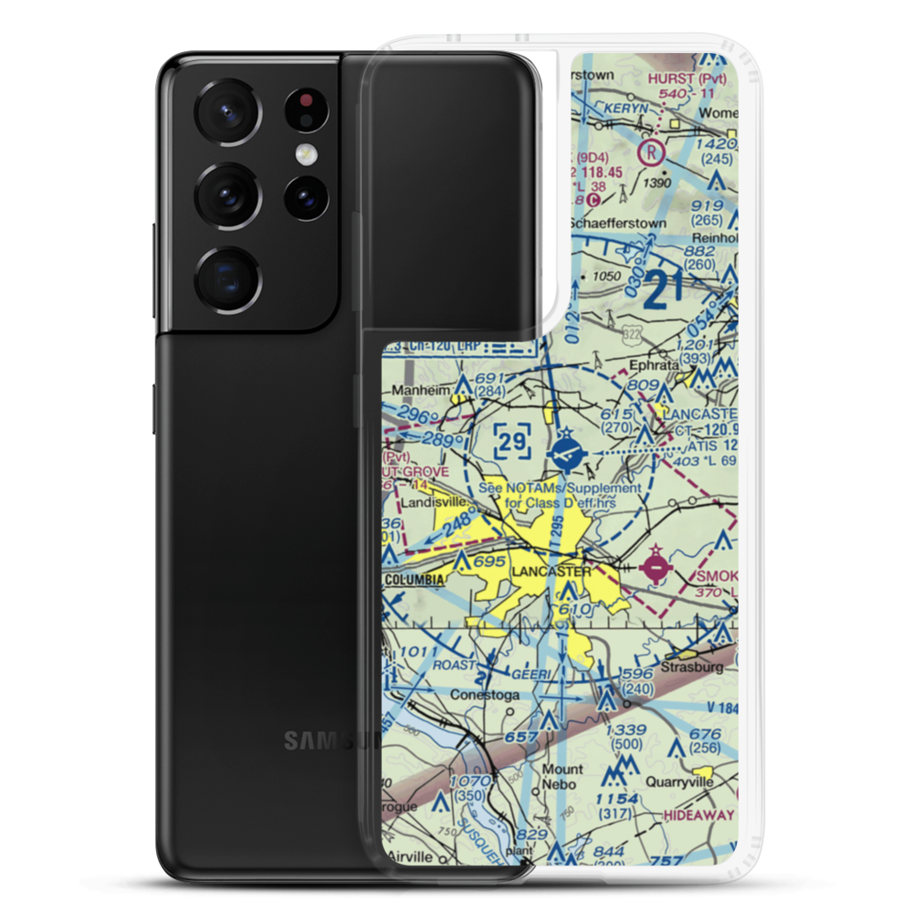 Lancaster Airport (LNS) VFR Sectional Samsung Case Samsung Galaxy S21 Ultra model shown