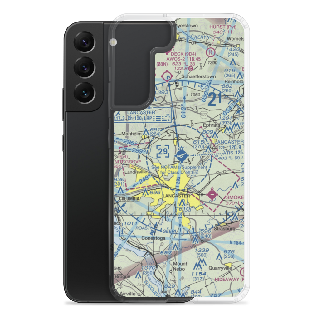Lancaster Airport (LNS) VFR Sectional Samsung Case Samsung Galaxy S22 Plus model shown