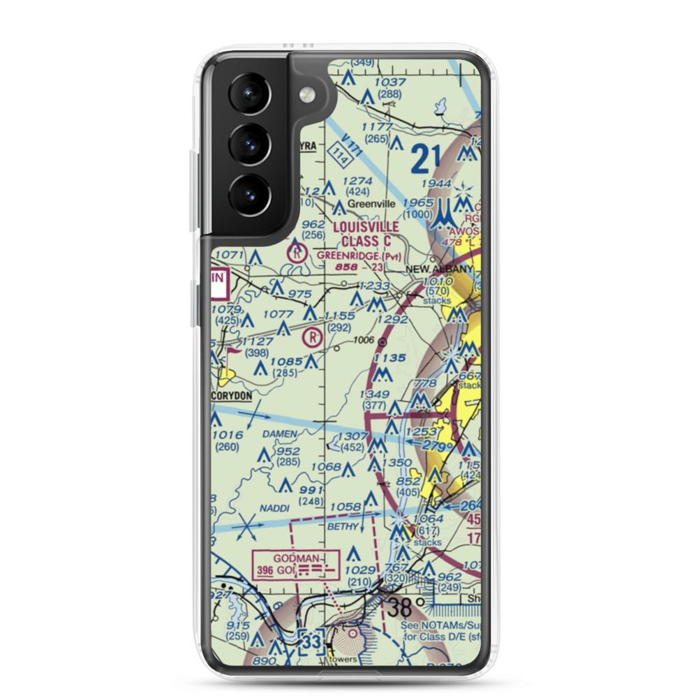 Lanesville Skyways Airport (IN13) VFR Sectional Samsung Case Samsung Galaxy S21 Plus model shown