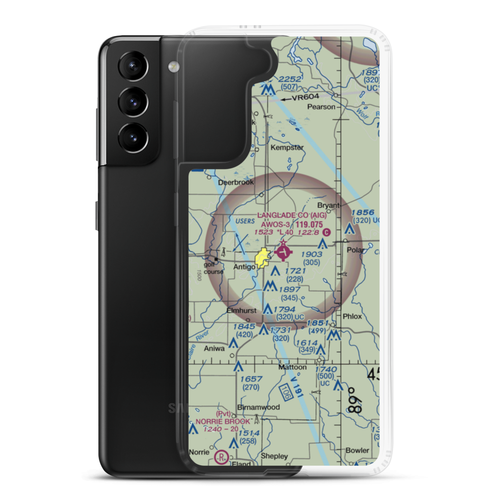 Langlade County Airport (AIG) VFR Sectional Samsung Case Samsung Galaxy S21 Plus model shown