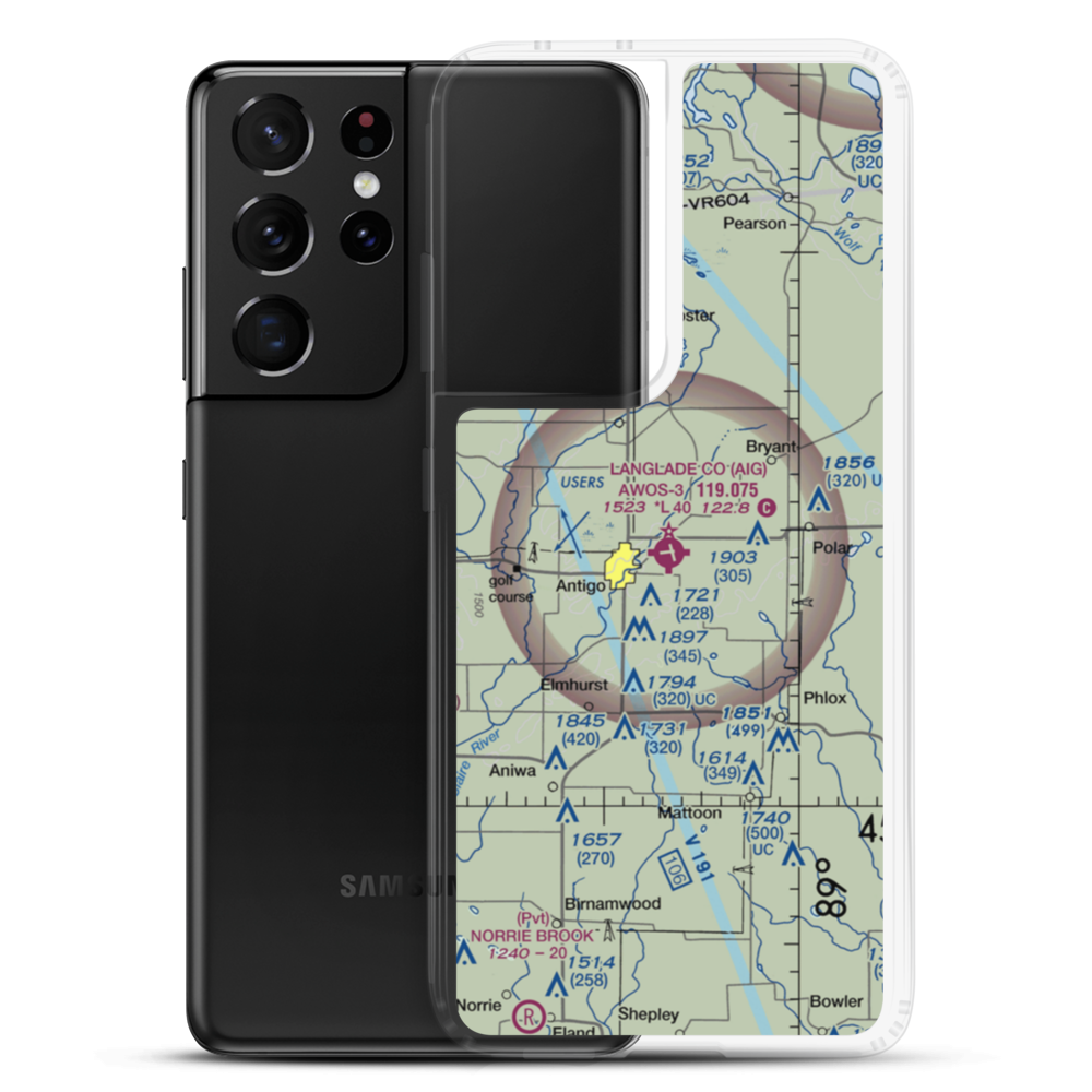 Langlade County Airport (AIG) VFR Sectional Samsung Case Samsung Galaxy S21 Ultra model shown