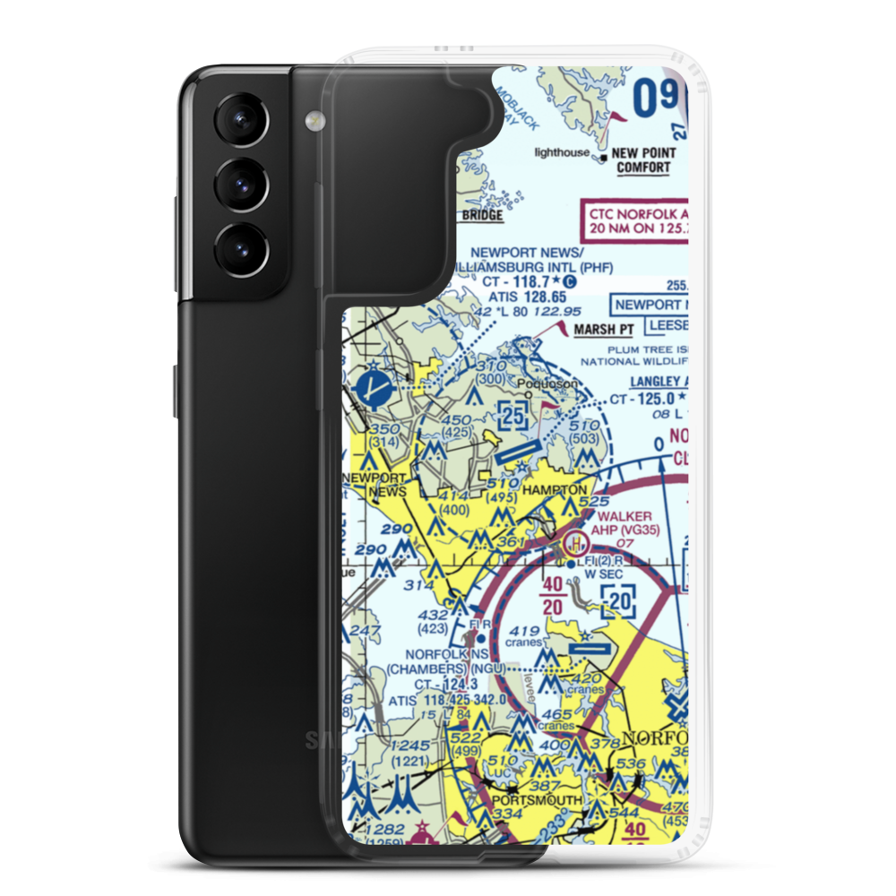 Langley Air Force Base (LFI) VFR Sectional Samsung Case Samsung Galaxy S21 Plus model shown