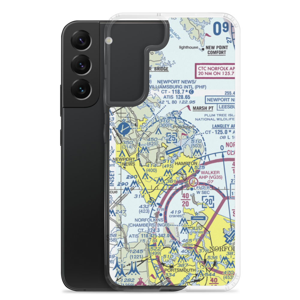 Langley Air Force Base (LFI) VFR Sectional Samsung Case Samsung Galaxy S22 Plus model shown