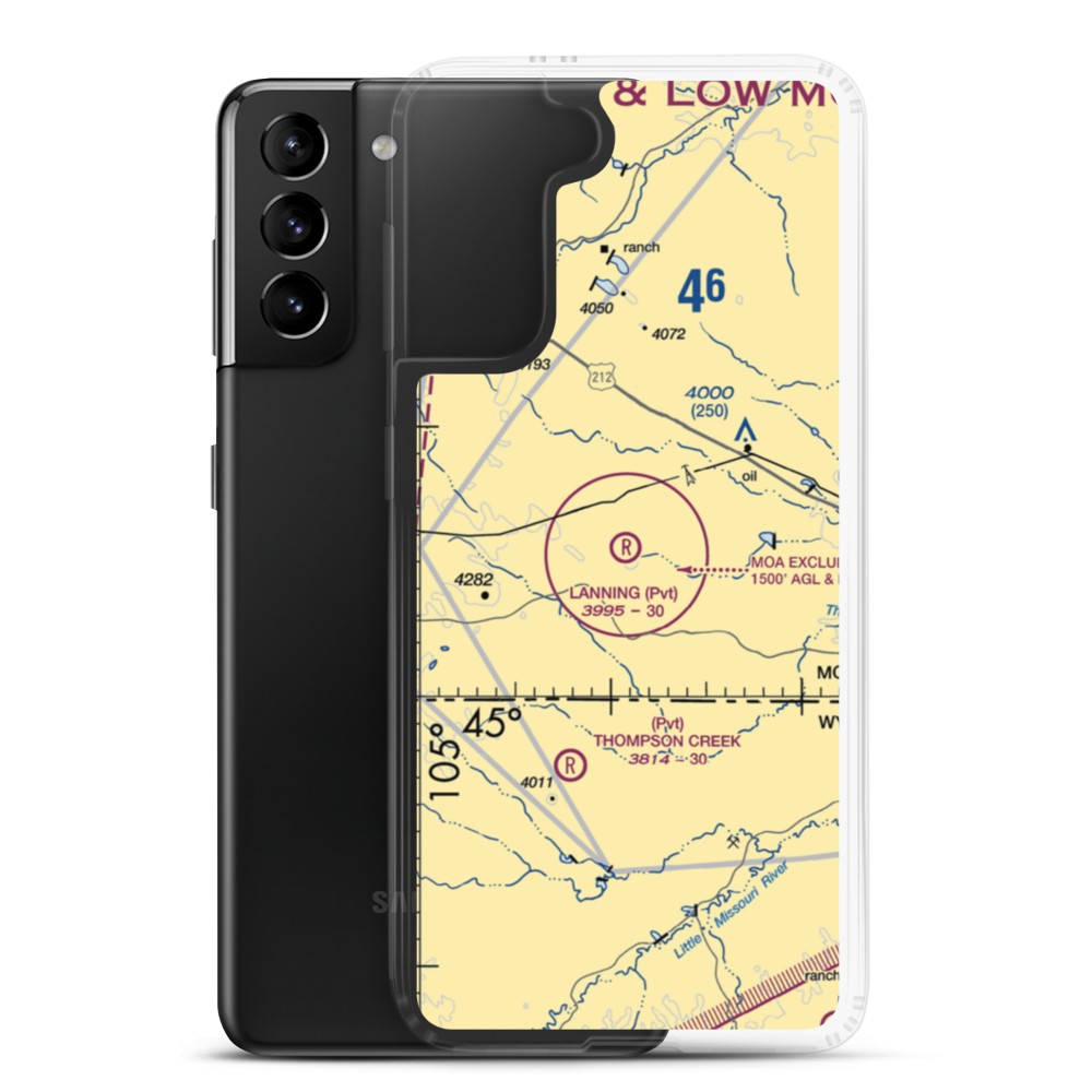 Lanning Ranch Airport (MT50) VFR Sectional Samsung Case Samsung Galaxy S21 Plus model shown