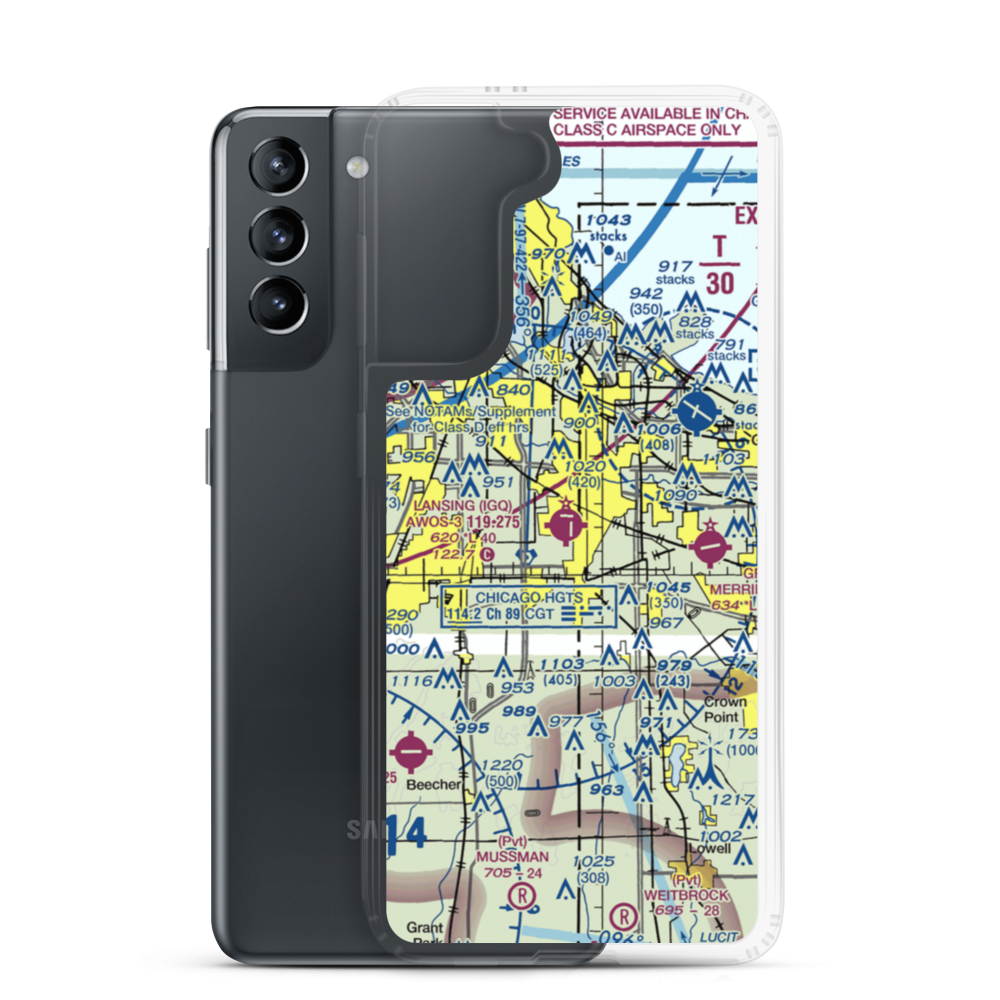 Lansing Municipal Airport (IGQ) VFR Sectional Samsung Case Samsung Galaxy S21 model shown