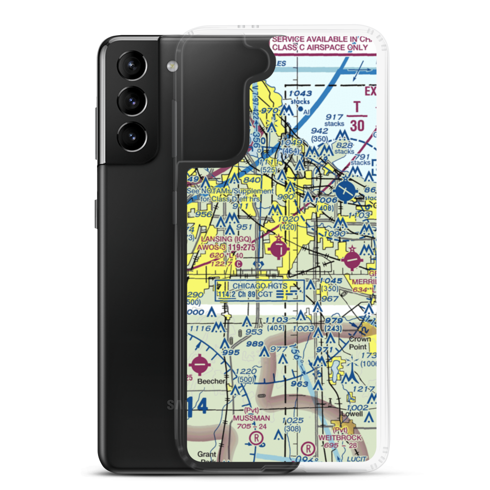 Lansing Municipal Airport (IGQ) VFR Sectional Samsung Case Samsung Galaxy S21 Plus model shown