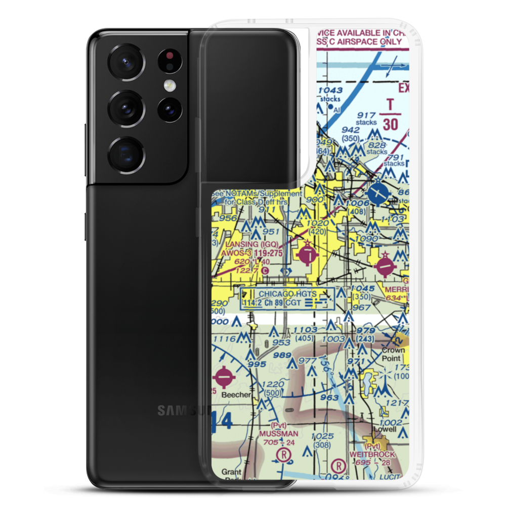 Lansing Municipal Airport (IGQ) VFR Sectional Samsung Case Samsung Galaxy S21 Ultra model shown