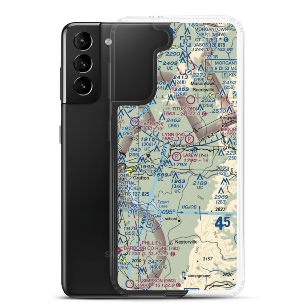 Larew Airport (WV53) VFR Sectional Samsung Case Samsung Galaxy S21 Plus model shown
