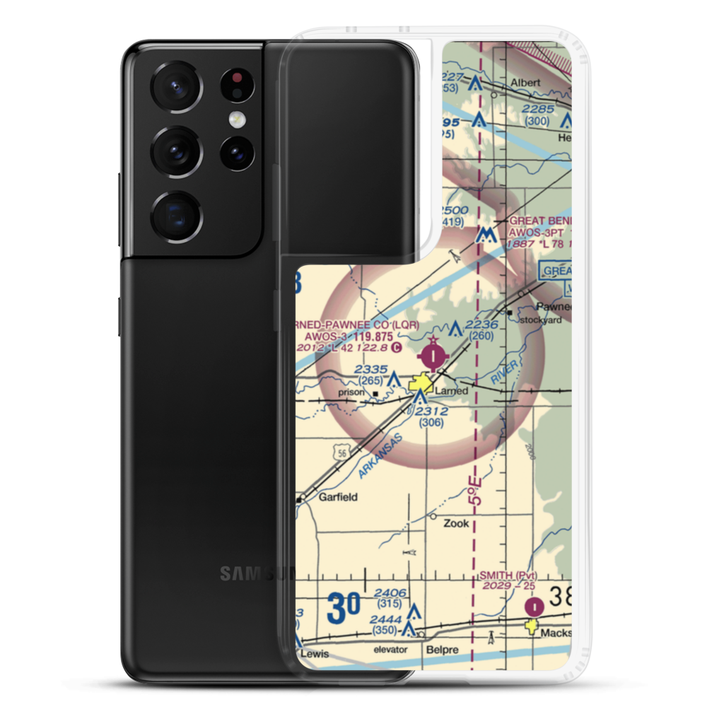 Larned Pawnee County Airport (LQR) VFR Sectional Samsung Case Samsung Galaxy S21 Ultra model shown
