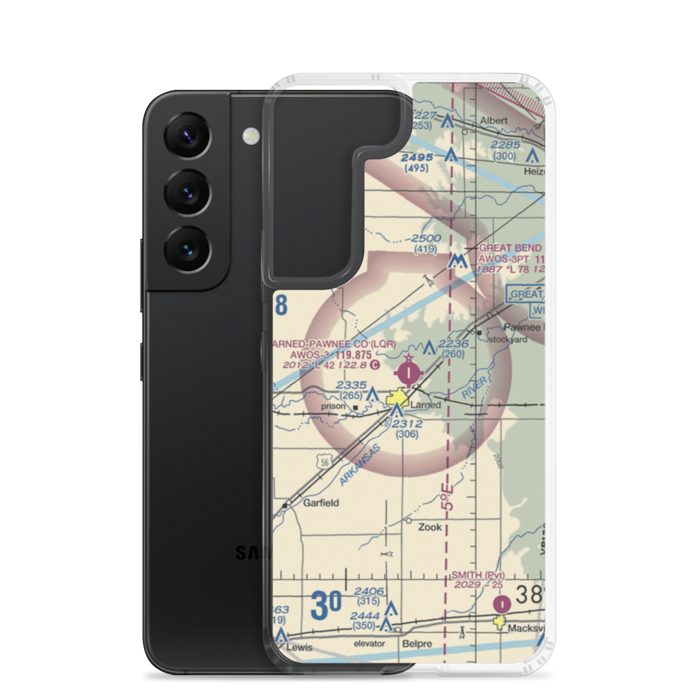 Larned Pawnee County Airport (LQR) VFR Sectional Samsung Case Samsung Galaxy S22 model shown