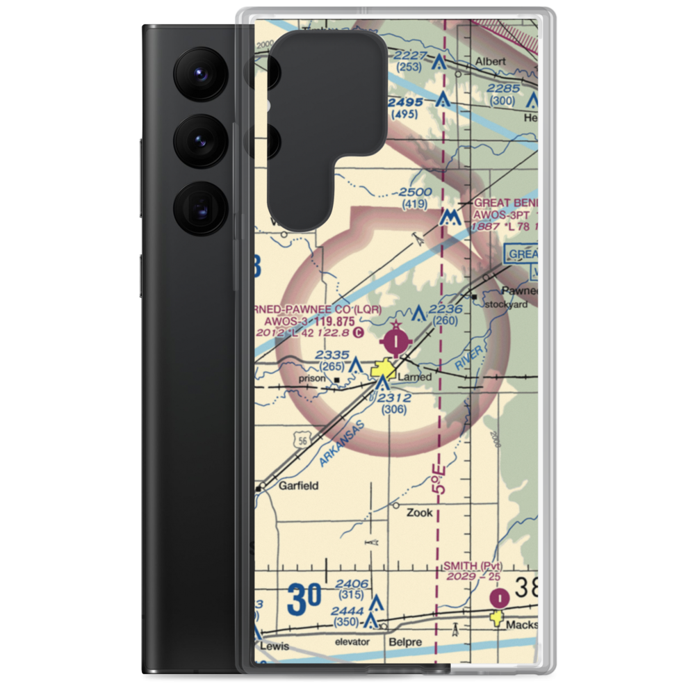Larned Pawnee County Airport (LQR) VFR Sectional Samsung Case Samsung Galaxy S22 Ultra model shown