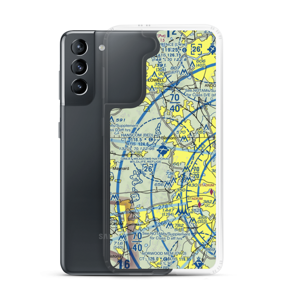 Laurence G Hanscom Field (BED) VFR Sectional Samsung Case Samsung Galaxy S21 model shown