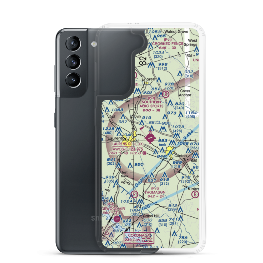 Laurens County Airport (LUX) VFR Sectional Samsung Case Samsung Galaxy S21 model shown