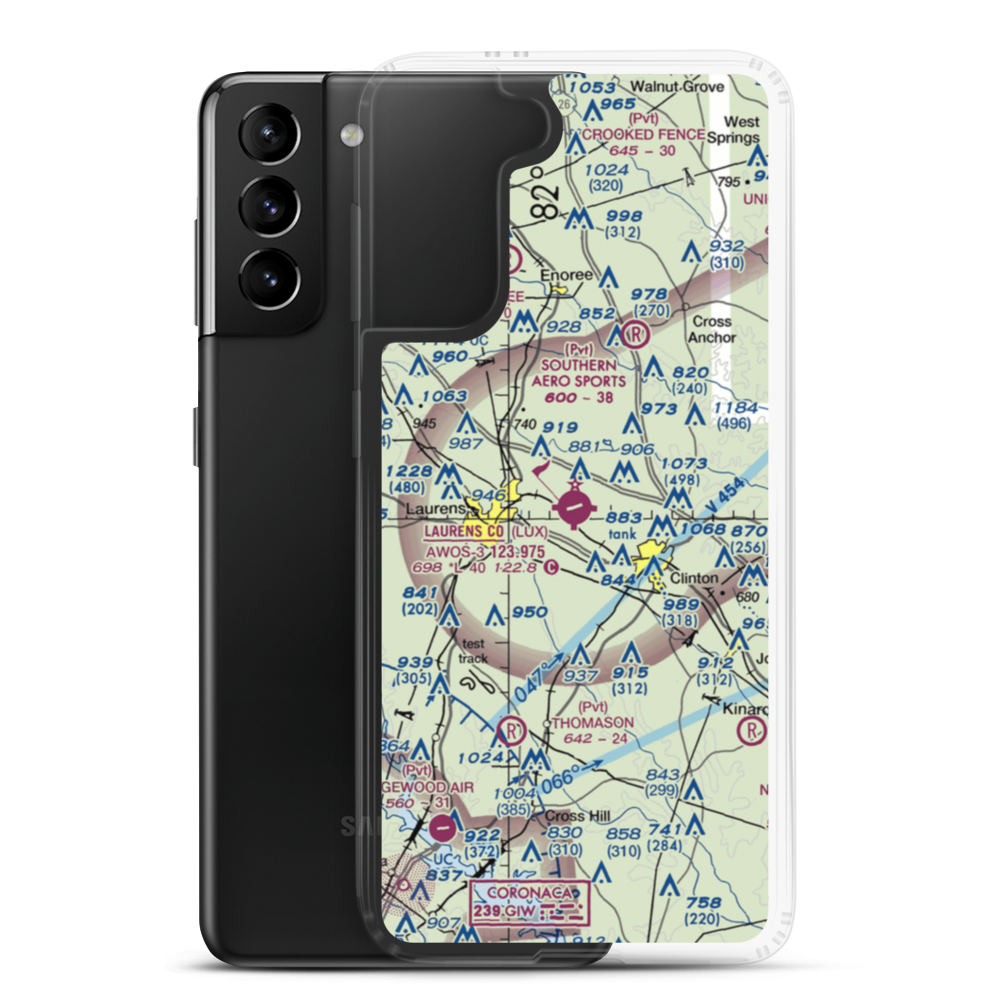 Laurens County Airport (LUX) VFR Sectional Samsung Case Samsung Galaxy S21 Plus model shown