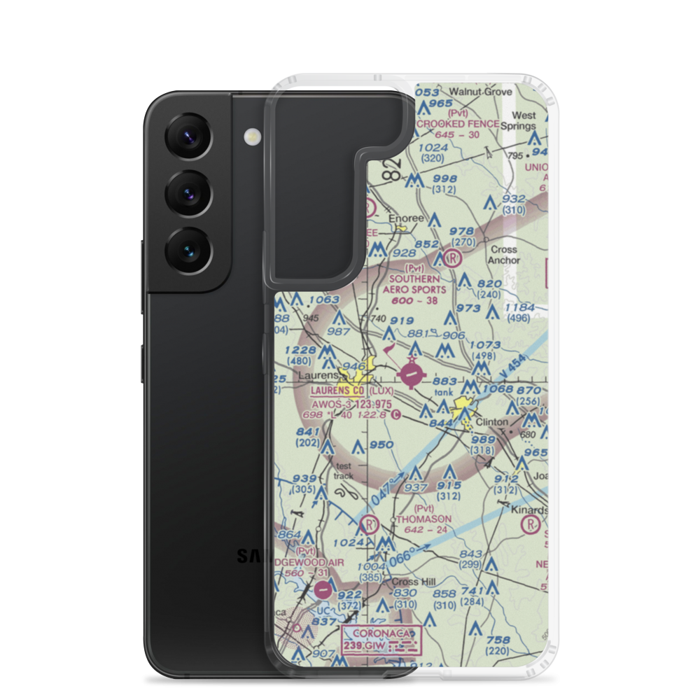 Laurens County Airport (LUX) VFR Sectional Samsung Case Samsung Galaxy S22 model shown