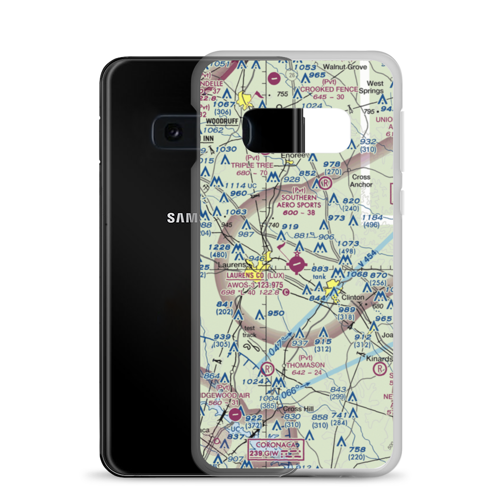 Laurens County Airport (LUX) VFR Sectional Samsung Case Samsung Galaxy S10e model shown