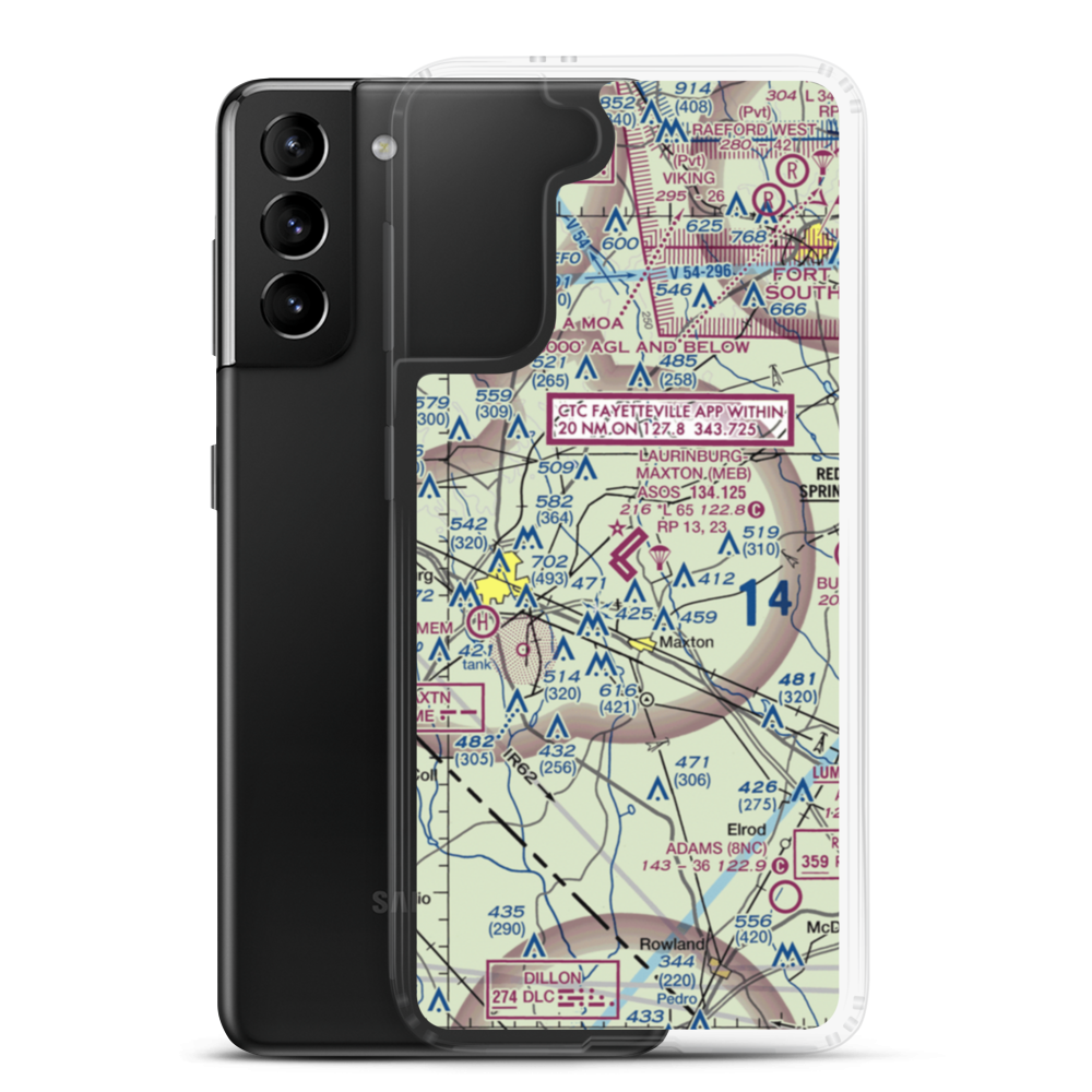 Laurinburg Maxton Airport (MEB) VFR Sectional Samsung Case Samsung Galaxy S21 Plus model shown