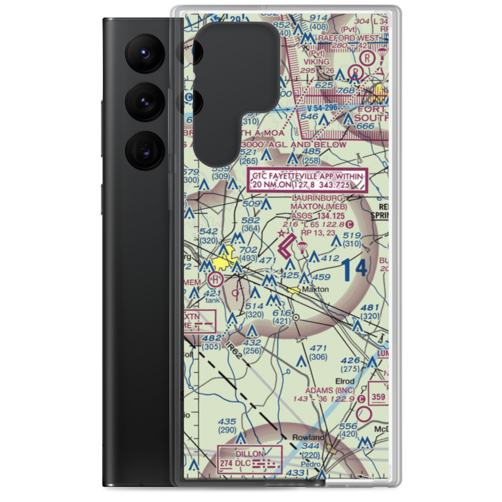 Laurinburg Maxton Airport (MEB) VFR Sectional Samsung Case Samsung Galaxy S22 Ultra model shown