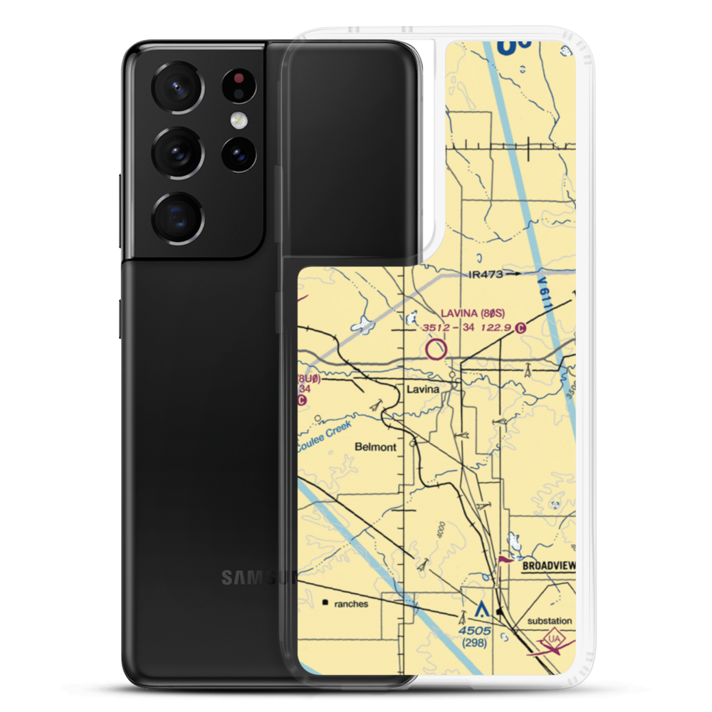 Lavina Airport (80S) VFR Sectional Samsung Case Samsung Galaxy S21 Ultra model shown