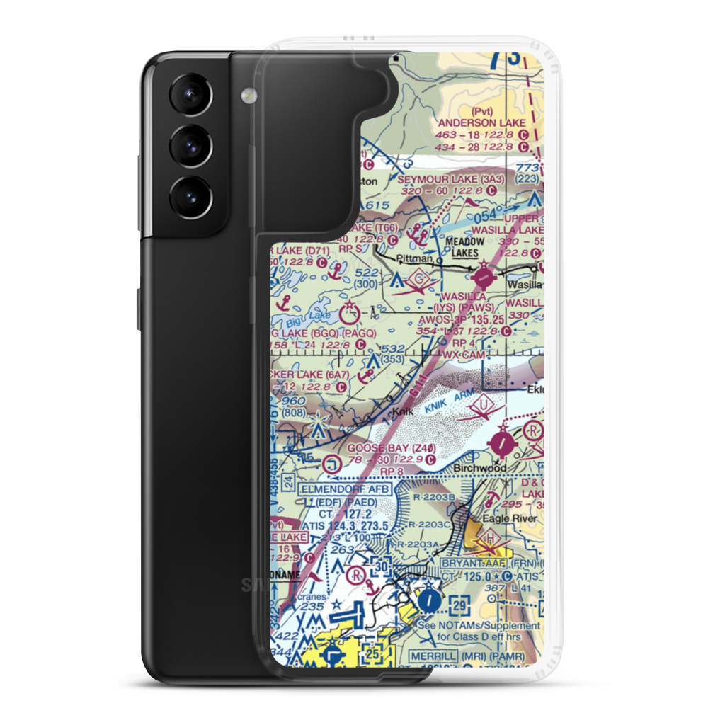 Lawrence Airstrip (55AK) VFR Sectional Samsung Case Samsung Galaxy S21 Plus model shown