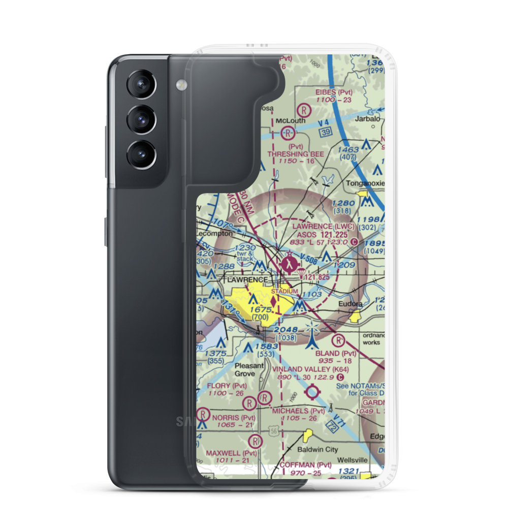 Lawrence Municipal Airport (LWC) VFR Sectional Samsung Case Samsung Galaxy S21 model shown