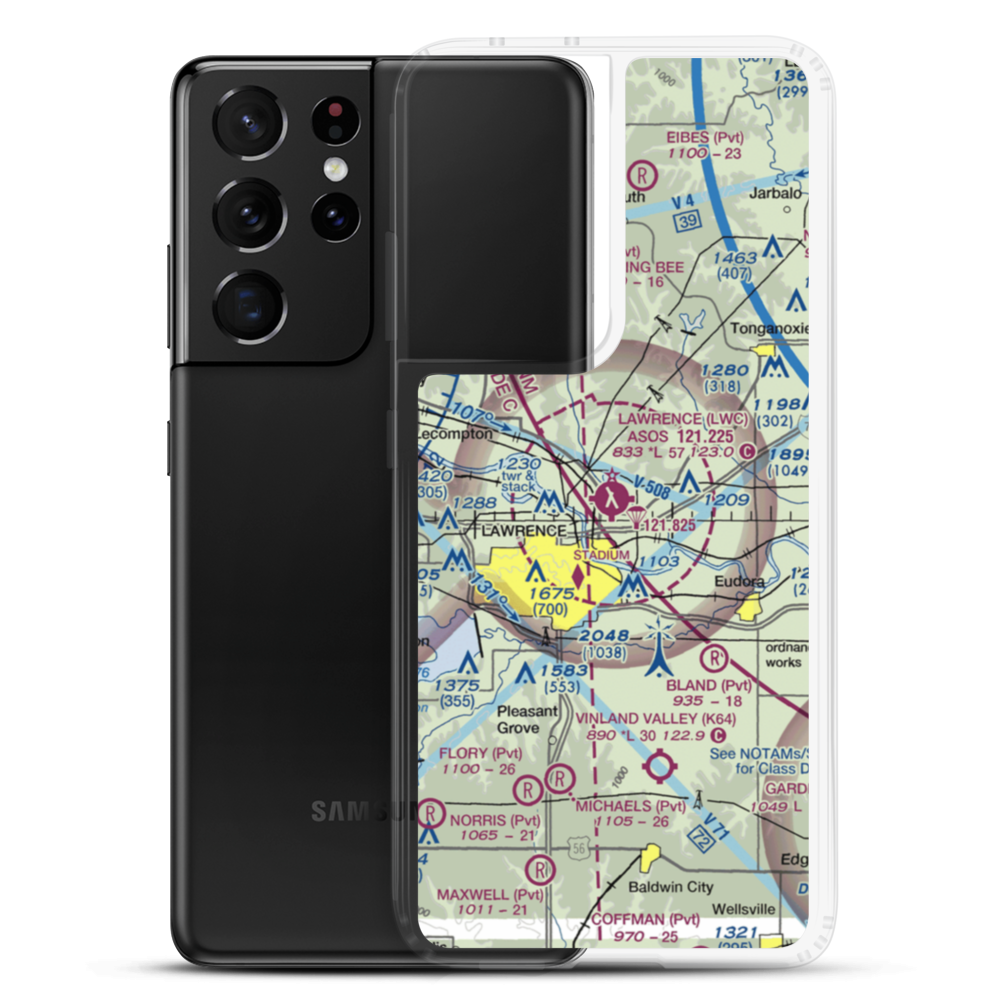 Lawrence Municipal Airport (LWC) VFR Sectional Samsung Case Samsung Galaxy S21 Ultra model shown