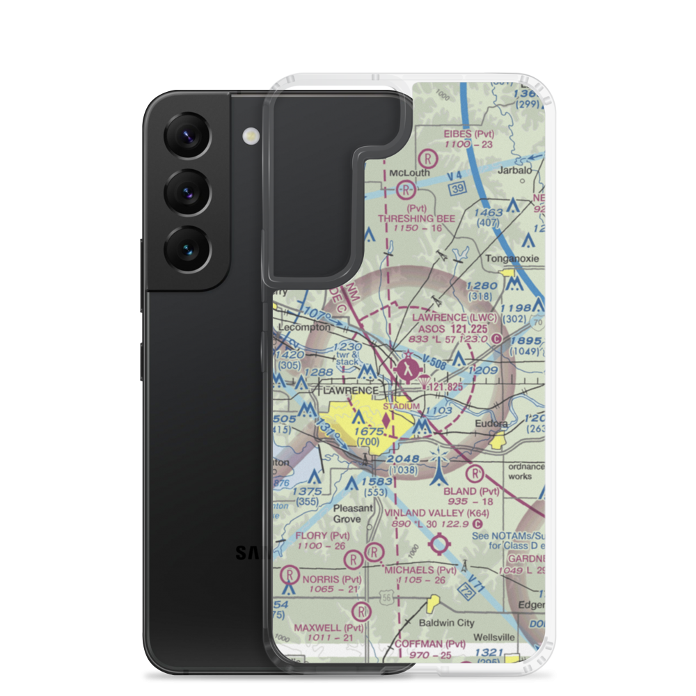 Lawrence Municipal Airport (LWC) VFR Sectional Samsung Case Samsung Galaxy S22 model shown