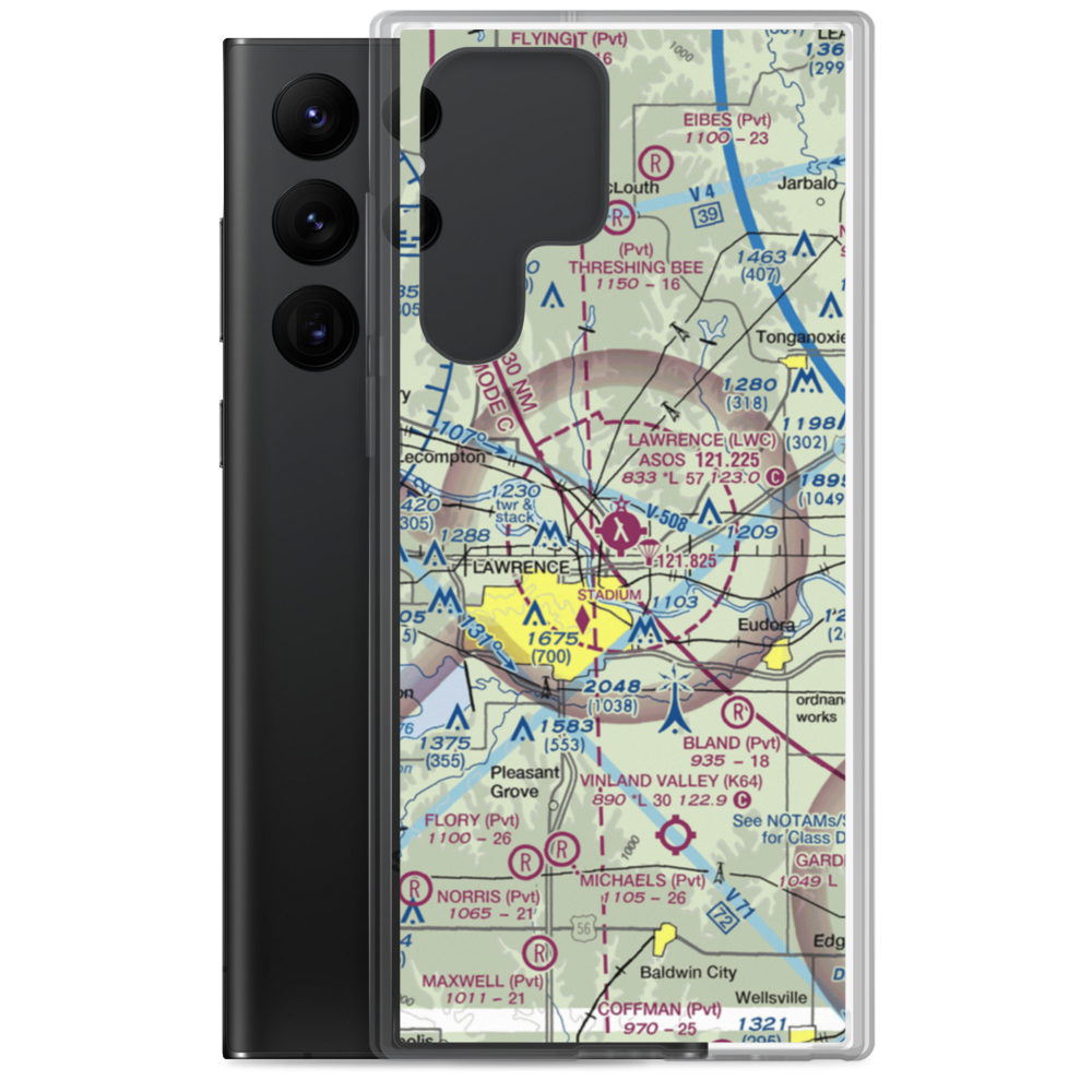 Lawrence Municipal Airport (LWC) VFR Sectional Samsung Case Samsung Galaxy S22 Ultra model shown