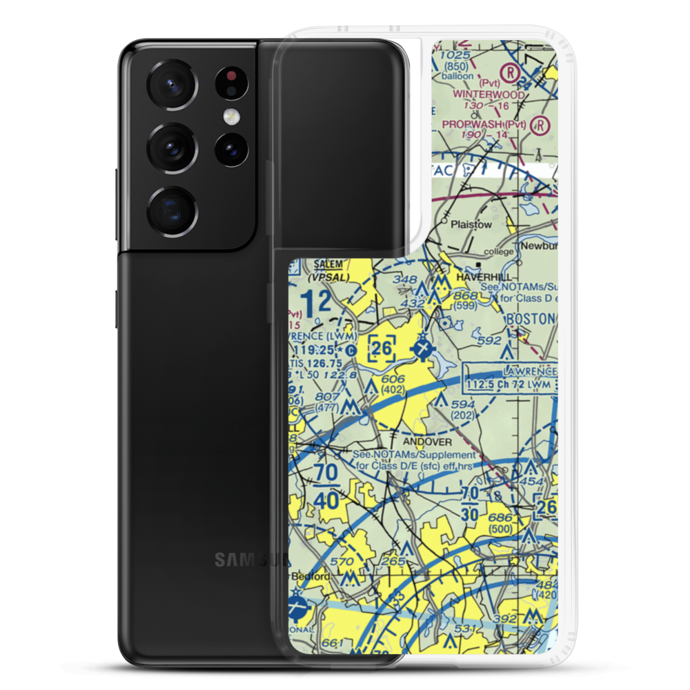 Lawrence Municipal Airport (LWM) VFR Sectional Samsung Case Samsung Galaxy S21 Ultra model shown