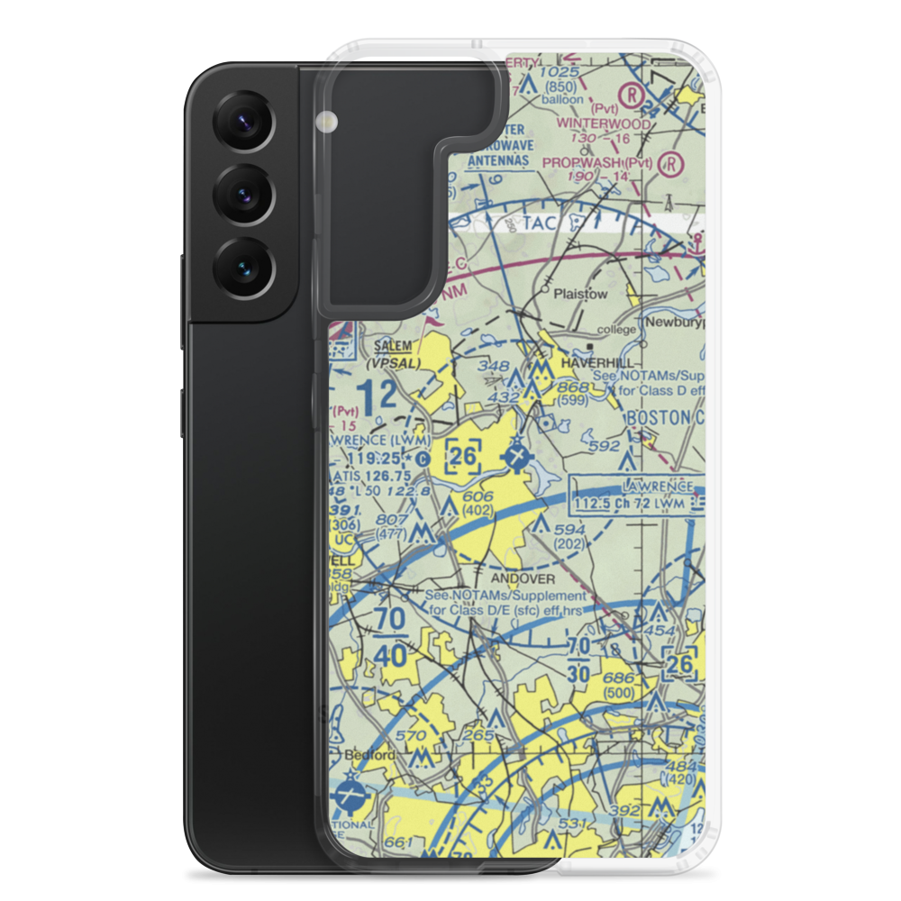 Lawrence Municipal Airport (LWM) VFR Sectional Samsung Case Samsung Galaxy S22 Plus model shown