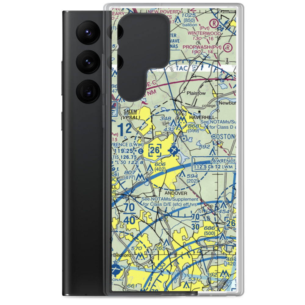 Lawrence Municipal Airport (LWM) VFR Sectional Samsung Case Samsung Galaxy S22 Ultra model shown