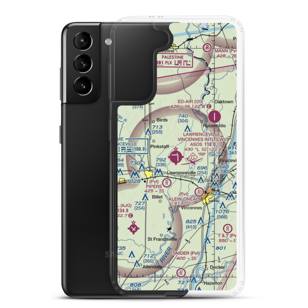 Lawrenceville Vincennes International Airport (LWV) VFR Sectional Samsung Case Samsung Galaxy S21 Plus model shown