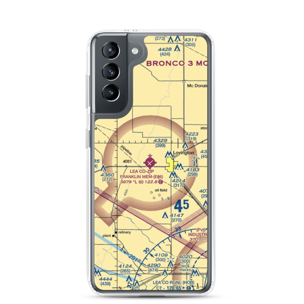 Lea County-Zip Franklin Memorial Airport (E06) VFR Sectional Samsung Case Samsung Galaxy S21 model shown