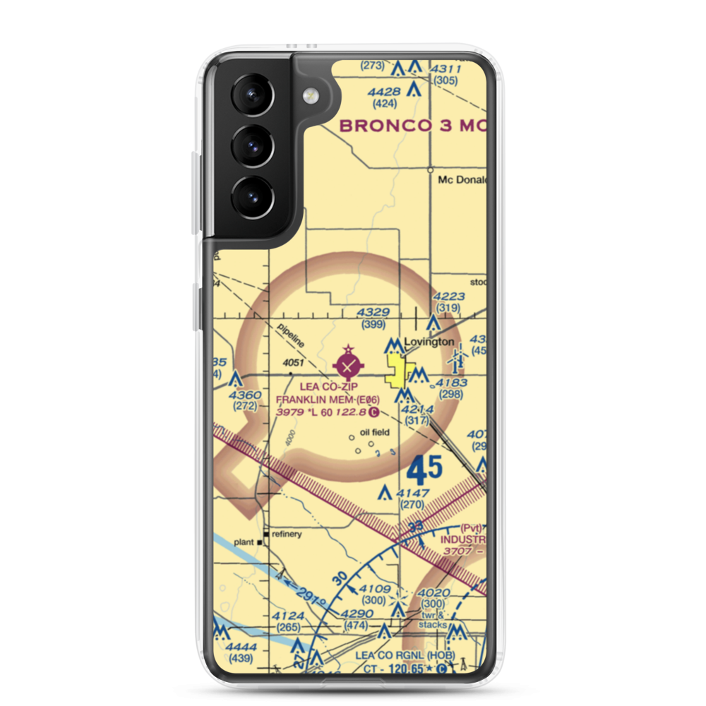 Lea County-Zip Franklin Memorial Airport (E06) VFR Sectional Samsung Case Samsung Galaxy S21 Plus model shown